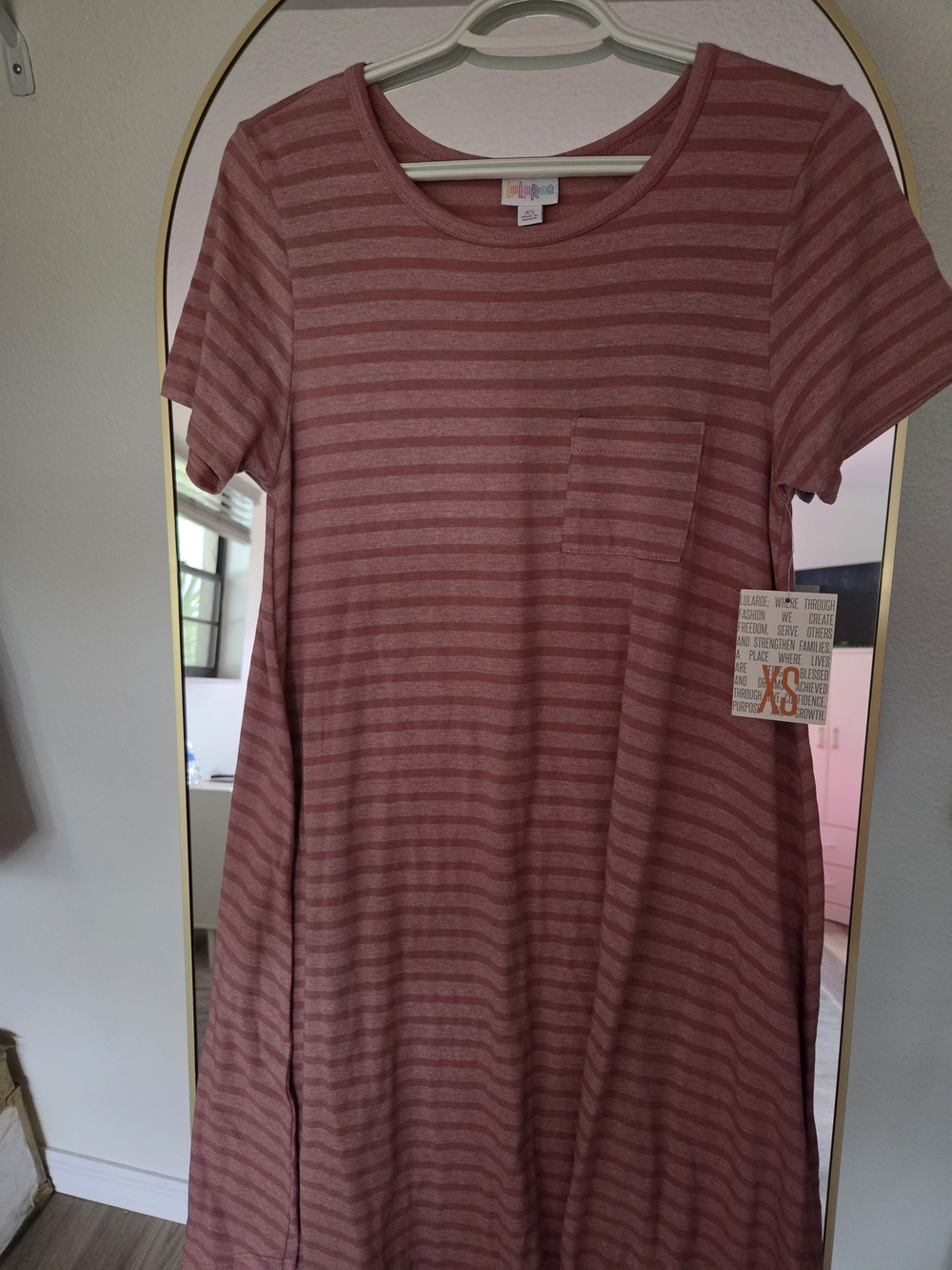LuLaRoe Dusty Rose Striped Tee Dress - Picture 6 of 7
